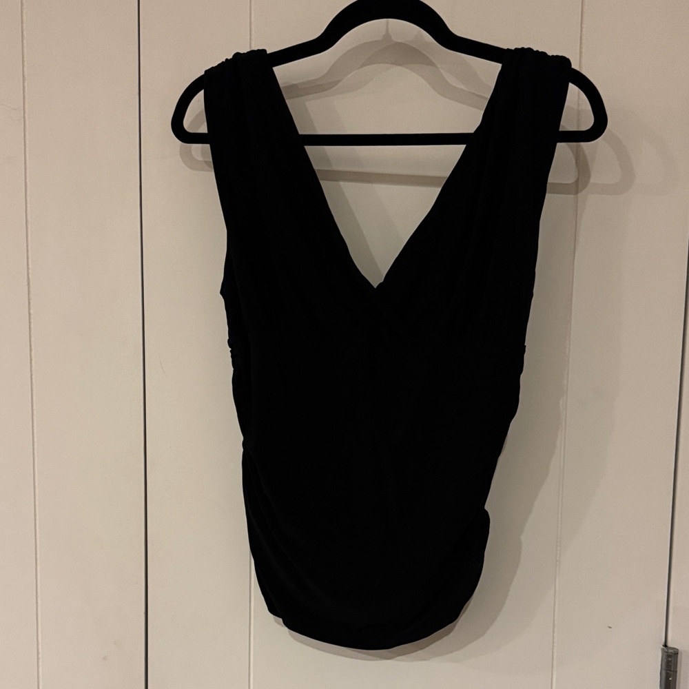 Aritzia Babaton Black Top Womens XL Ruched Surplice Neck